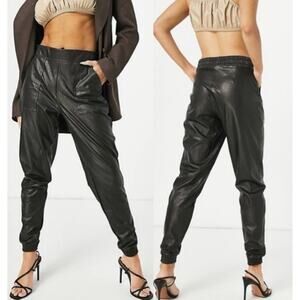 Spanx Faux Leather Joggers Pants XL Black Pull-On High Rise Tapered Ankle
